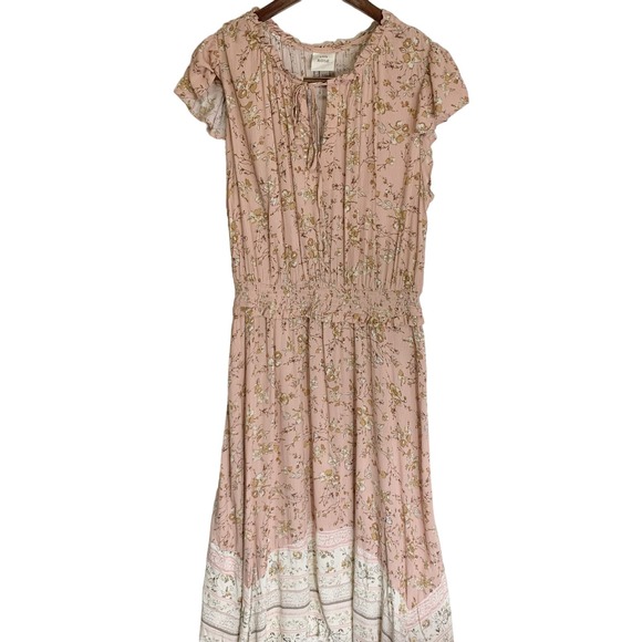 Knox Rose Pale Blush Floral Flutter Short Sleeve Smocked Waist Dress Boho xxl - Picture 4 of 14